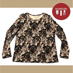 Women's Croft & Barrow Black, Brown, Gray, and White Floral Long Sleeve Top